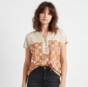 Laura Scott Rust Tan Boho Retro Granola Hippie Blouse Size S